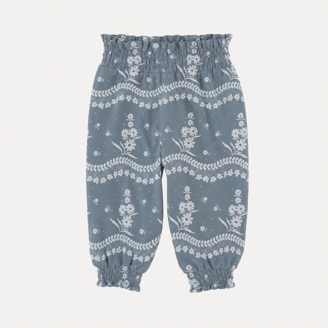 PREORDER smocked waist bubble pant | storm floral lace | organic cotton interlock