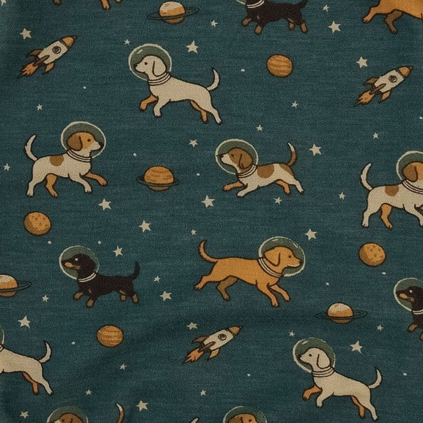 long sleeve lap neck footie | space pups | bamboo