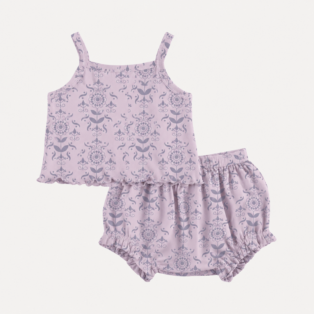 PREORDER lettuce spaghetti strap tank + lettuce bloomer set | orchid folk wallpaper | organic cotton interlock