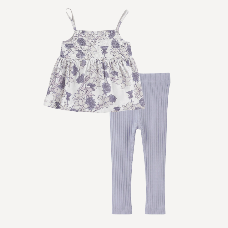 spaghetti strap smocked top + legging set | mauve retro floral | organic cotton jersey
