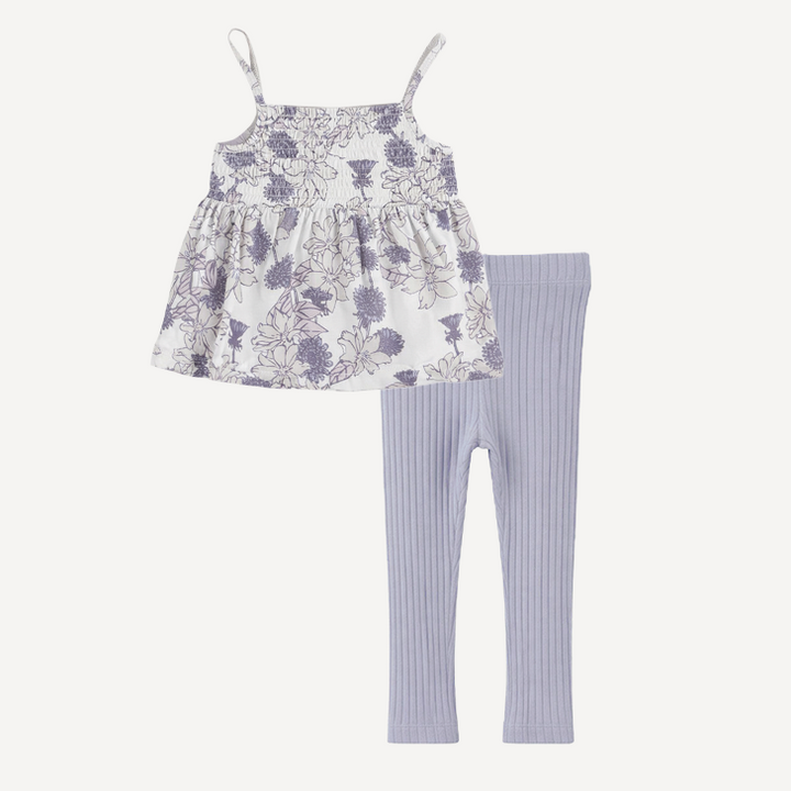 spaghetti strap smocked top + legging set | mauve retro floral | organic cotton jersey