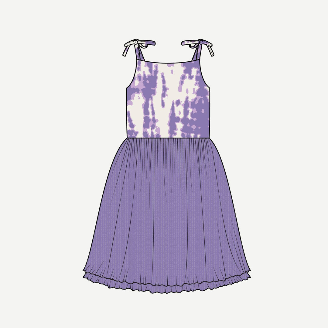 PREORDER spaghetti tie ballerina tulle dress | lavender shibori | modal