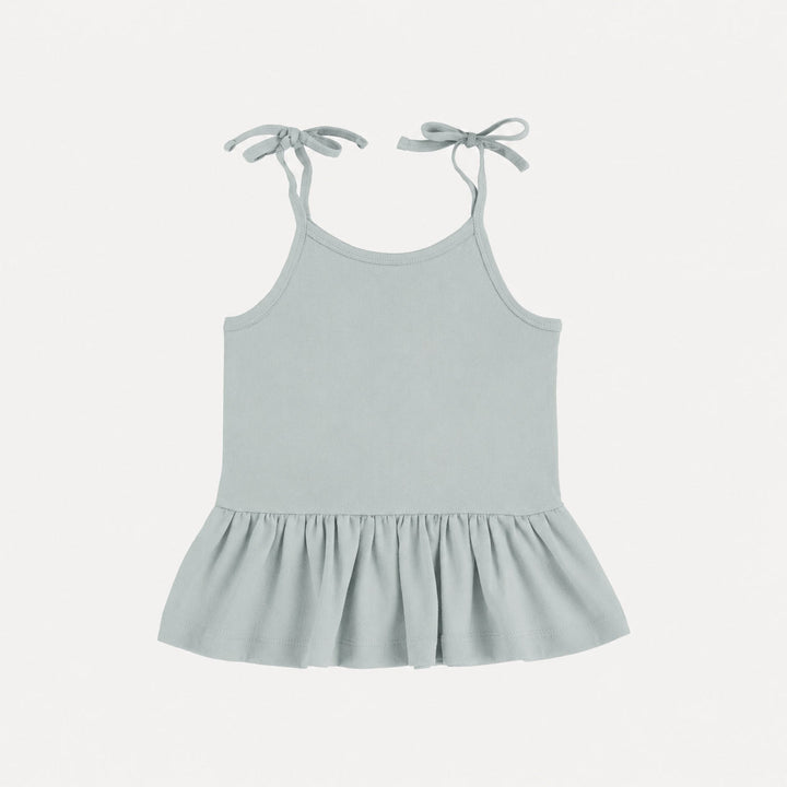 PREORDER spaghetti tie drop waist gathered top | sky blue | organic cotton interlock