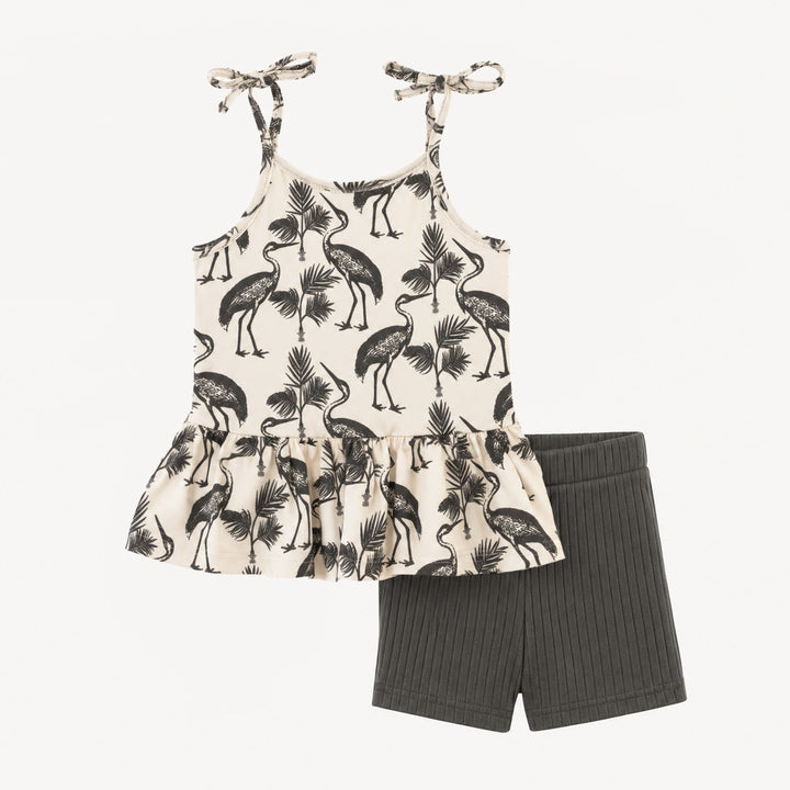 PREORDER spaghetti tie drop waist gathered top + bike short set | crane + palm | modal