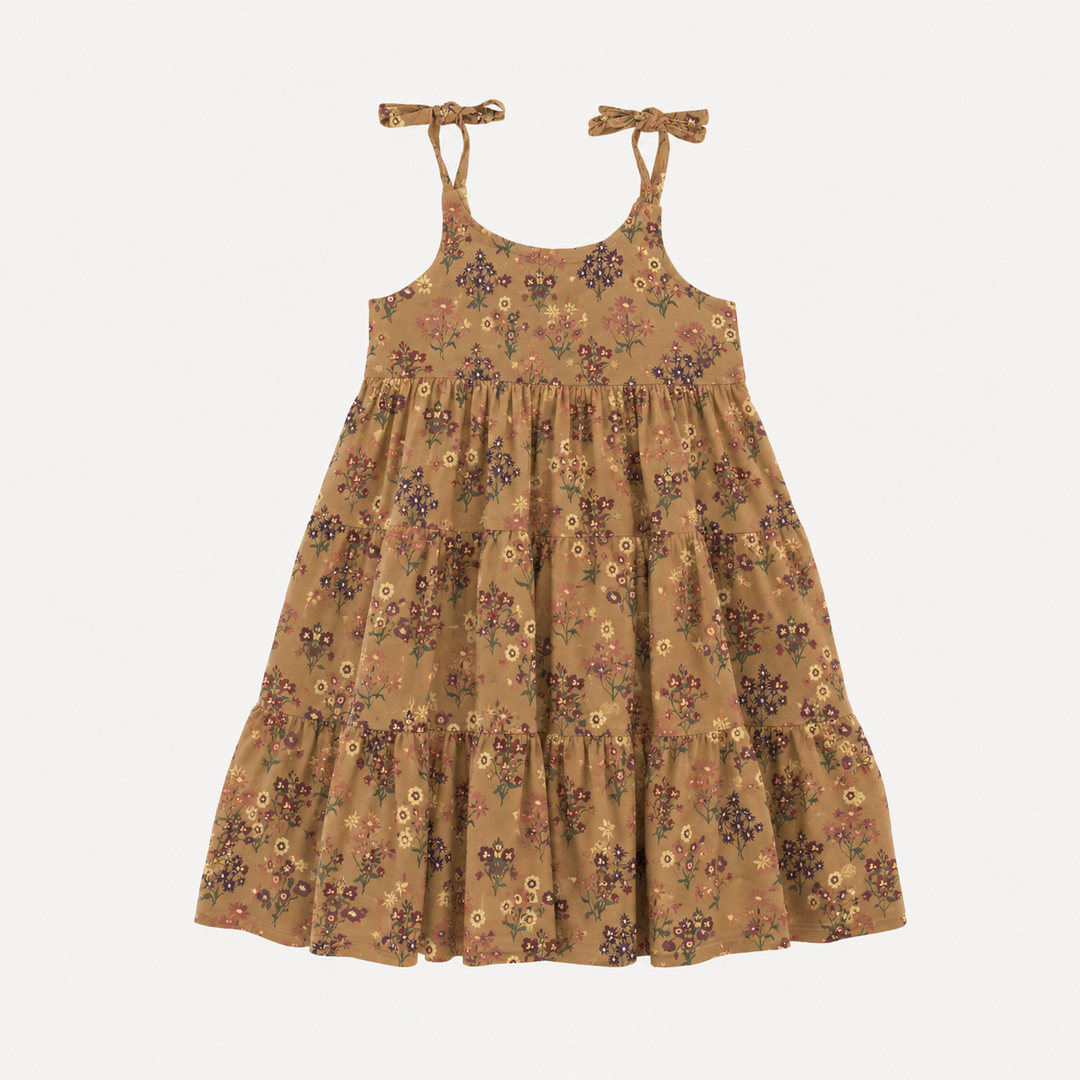 PREORDER spaghetti tie prairie dress | apple cinnamon floral bouquet | organic cotton interlock
