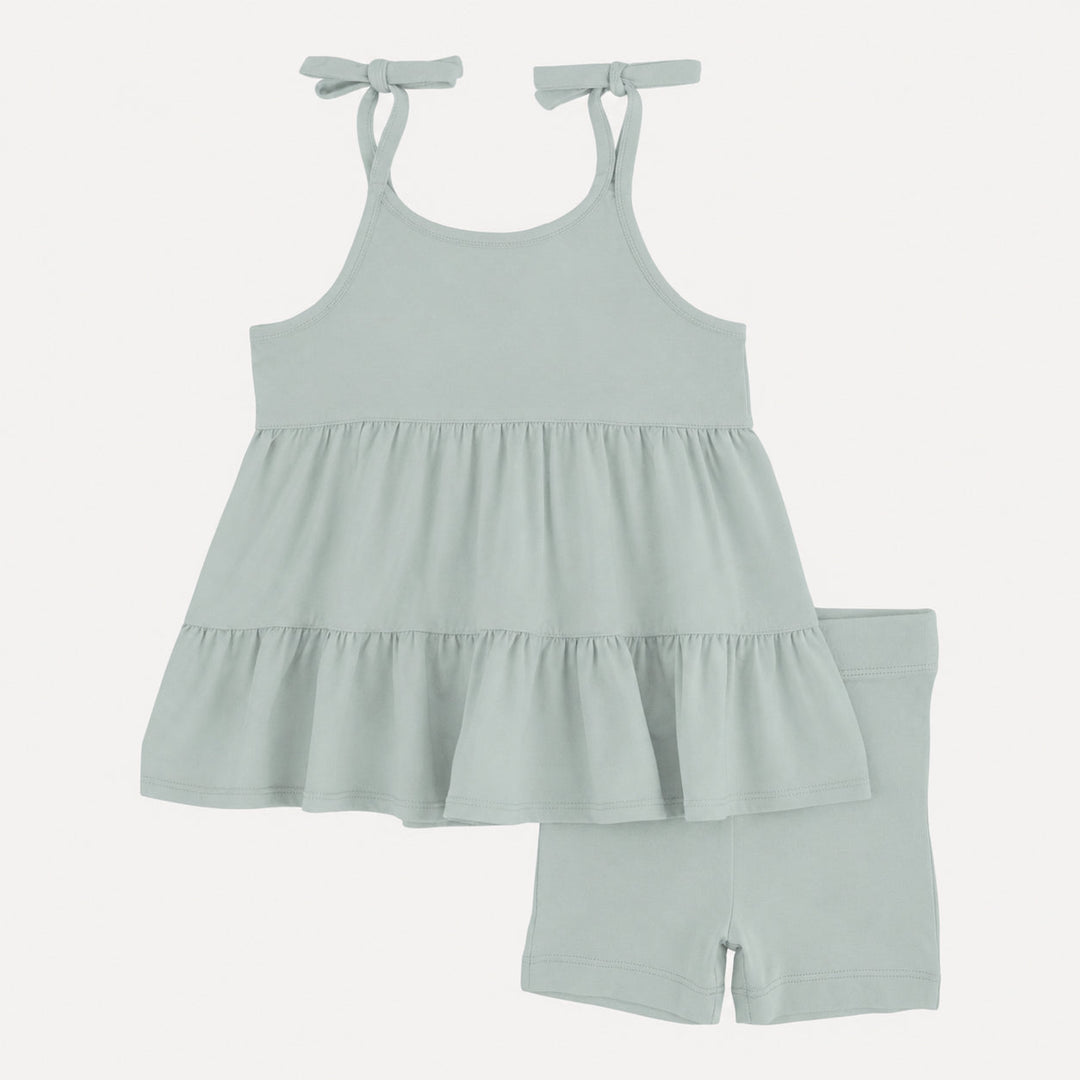 PREORDER spaghetti tie prairie top + bike short set | sky blue | organic cotton interlock