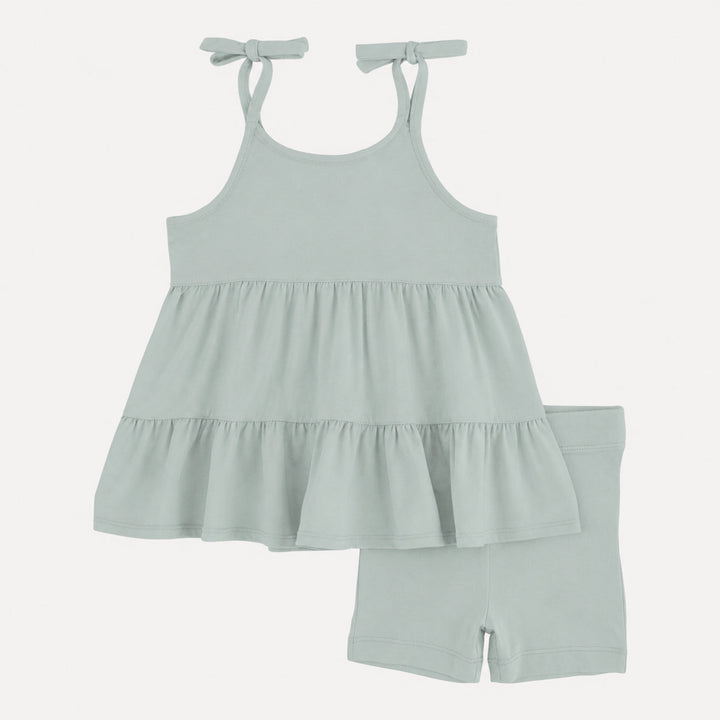PREORDER spaghetti tie prairie top + bike short set | sky blue | organic cotton interlock