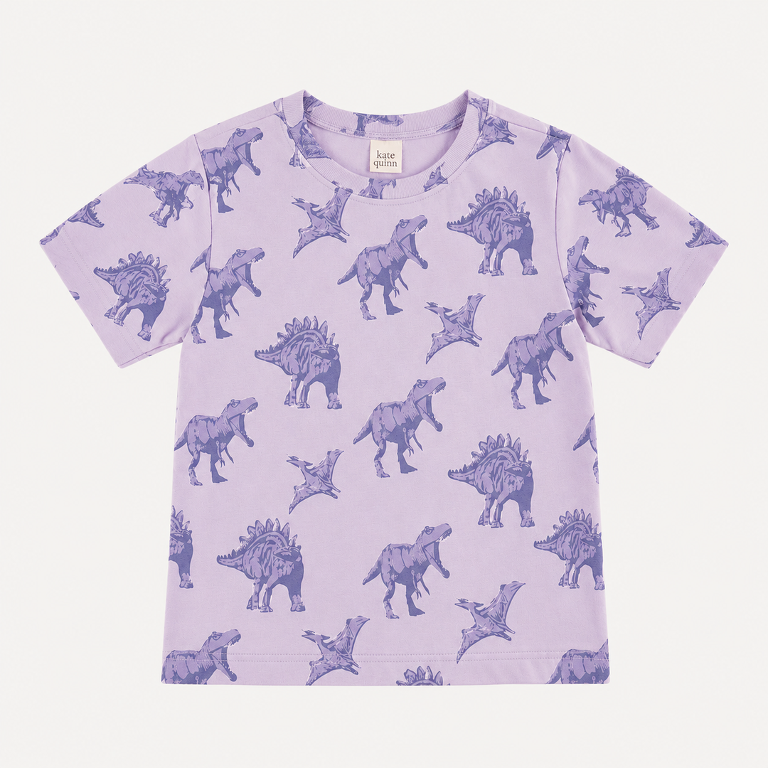 PREORDER short sleeve essential boxy tee | lavender dinosaur | organic cotton interlock