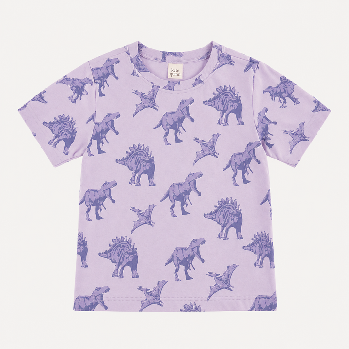 PREORDER short sleeve essential boxy tee | lavender dinosaur | organic cotton interlock
