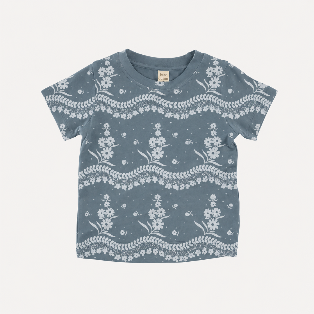 PREORDER short sleeve essential boxy tee | storm floral lace | organic cotton interlock