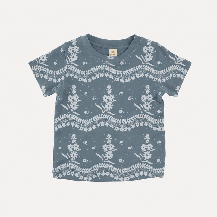 PREORDER short sleeve essential boxy tee | storm floral lace | organic cotton interlock