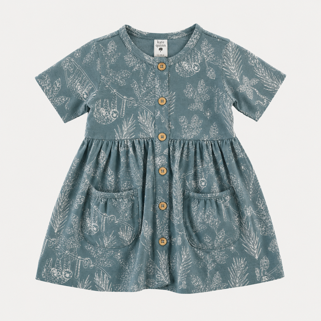 PREORDER short sleeve button pocket dress | storm sloth | organic cotton interlock