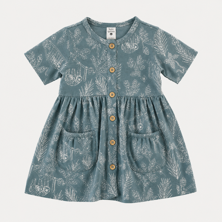 PREORDER short sleeve button pocket dress | storm sloth | organic cotton interlock