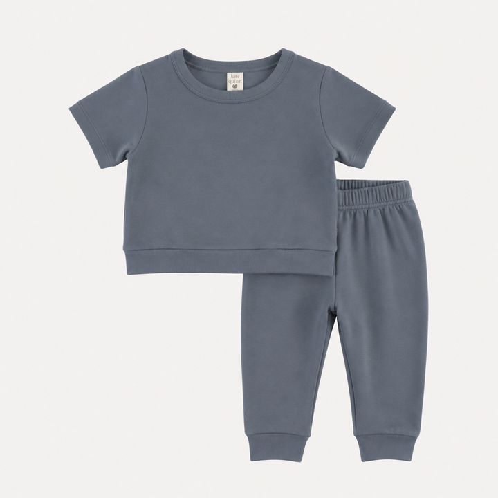 PREORDER short sleeve cuffed jogger set | stormy | organic cotton interlock