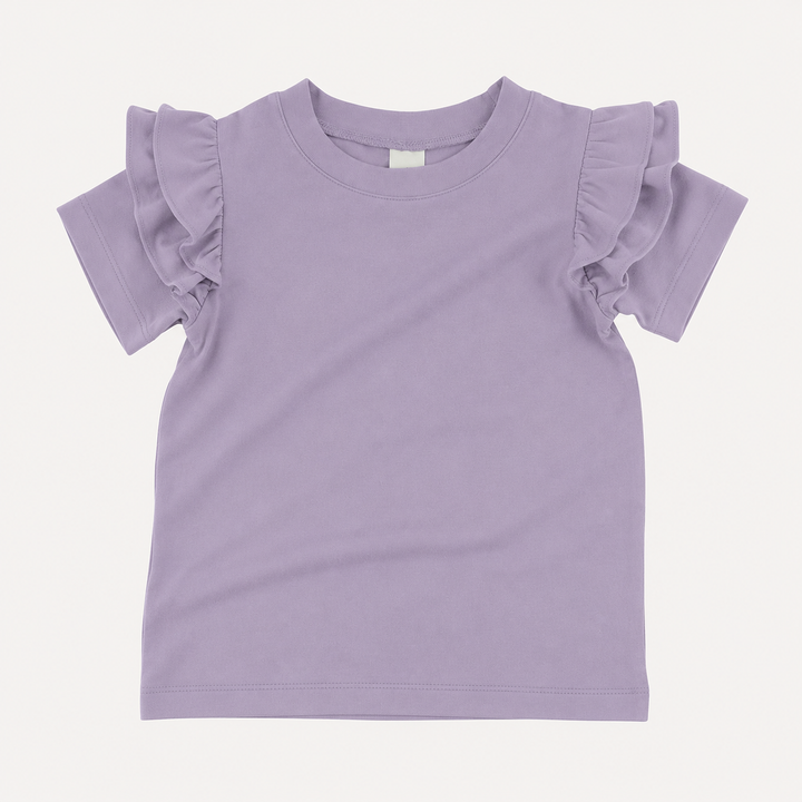 PREORDER short sleeve double ruffle shoulder top | dusty lavender | organic cotton interlock