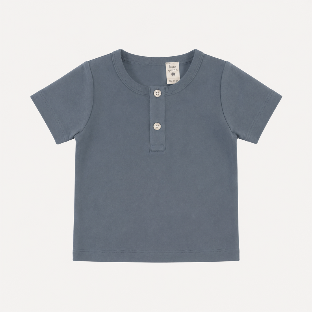 PREORDER short sleeve basic henley tee | stormy | organic cotton interlock