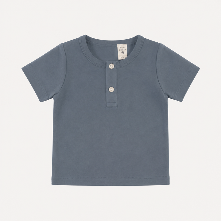 PREORDER short sleeve basic henley tee | stormy | organic cotton interlock
