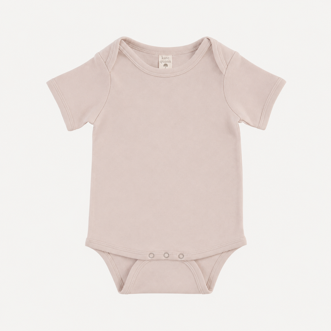PREORDER short sleeve lap neck bodysuit | mauve chalk | organic cotton interlock