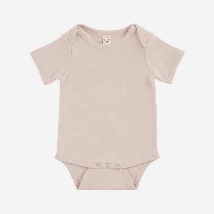 PREORDER short sleeve lap neck bodysuit | mauve chalk | organic cotton interlock