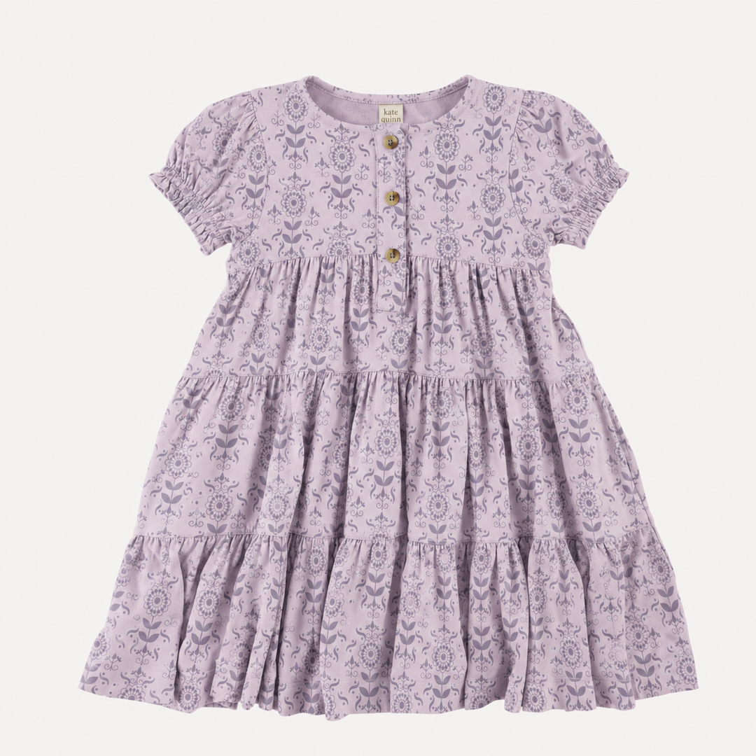PREORDER short sleeve prairie dress | orchid folk wallpaper | organic cotton interlock