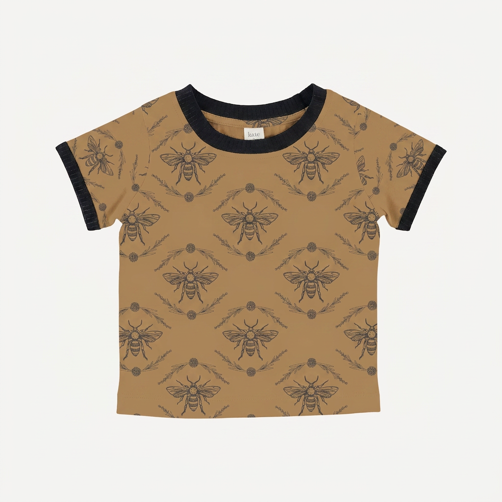 PREORDER short sleeve ringer tee | apple cinnamon bee floral | organic cotton interlock
