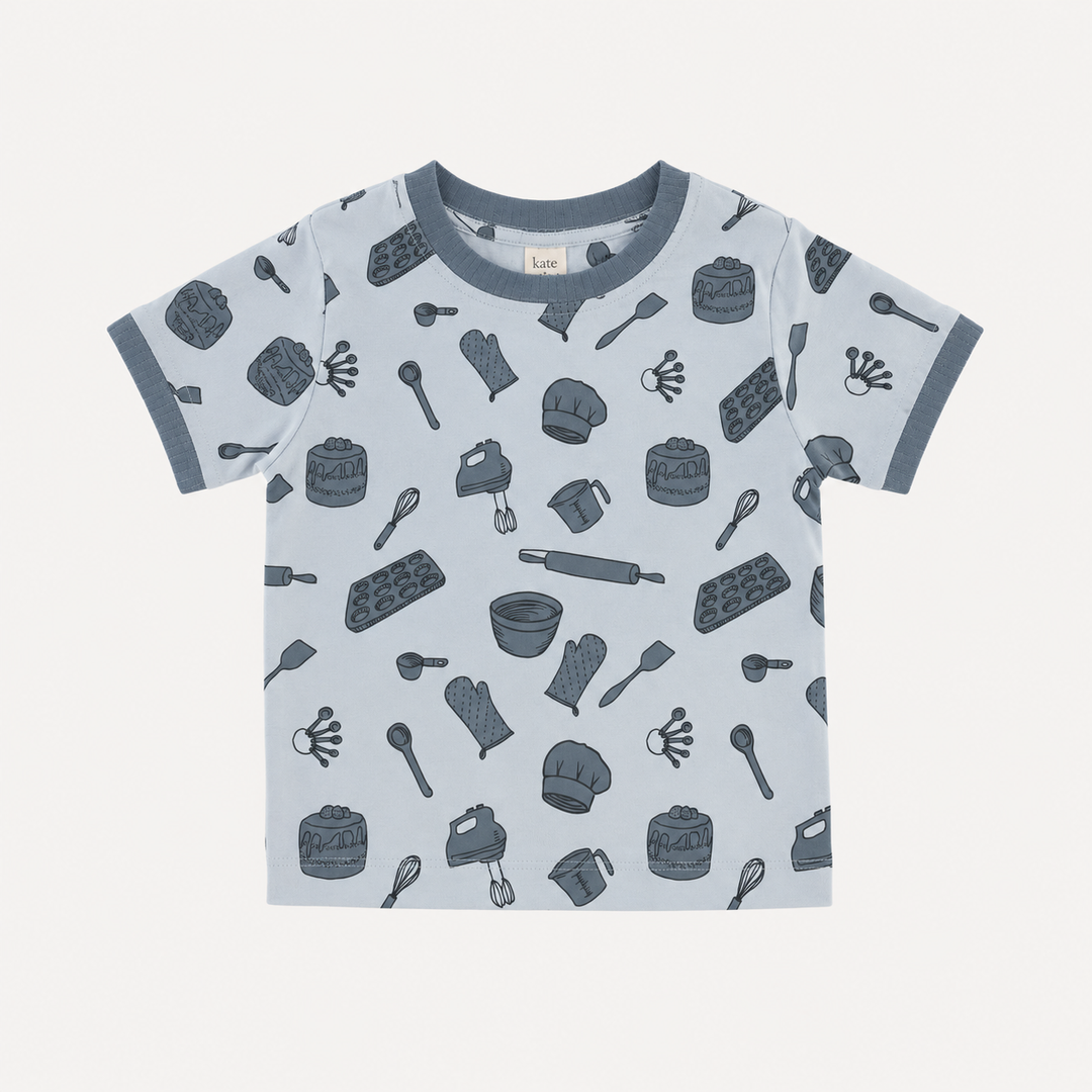 PREORDER short sleeve ringer tee | blue baking | organic cotton interlock