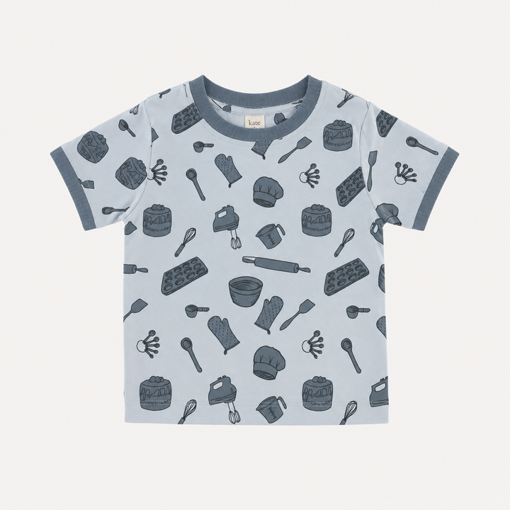 PREORDER short sleeve ringer tee | blue baking | organic cotton interlock