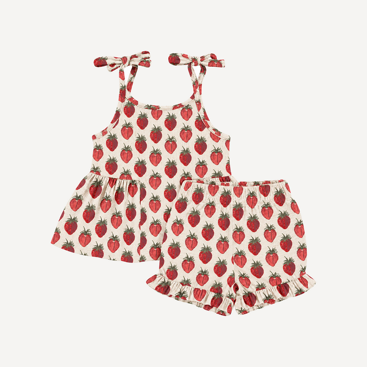 PREORDER spaghetti tie ballerina top + short set | strawberry | modal