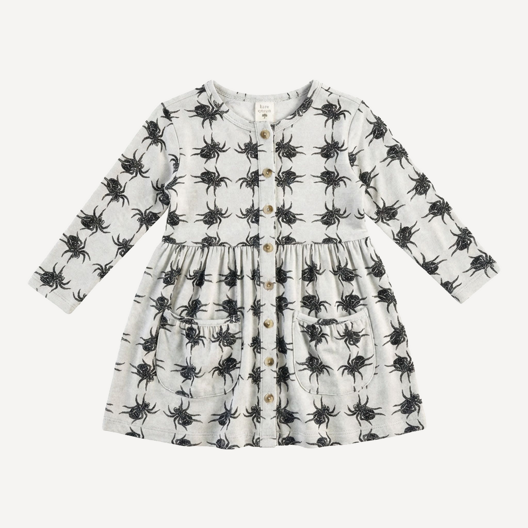 long sleeve button pocket dress | tarantula | organic cotton interlock