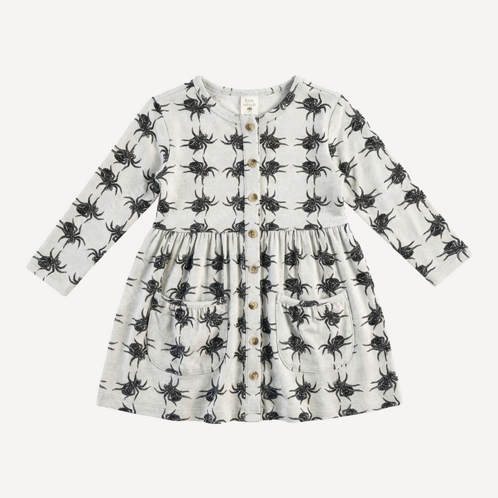 long sleeve button pocket dress | tarantula | organic cotton interlock