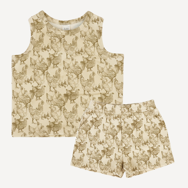 topstitch tank + relaxed short set | chicken party | organic cotton jersey