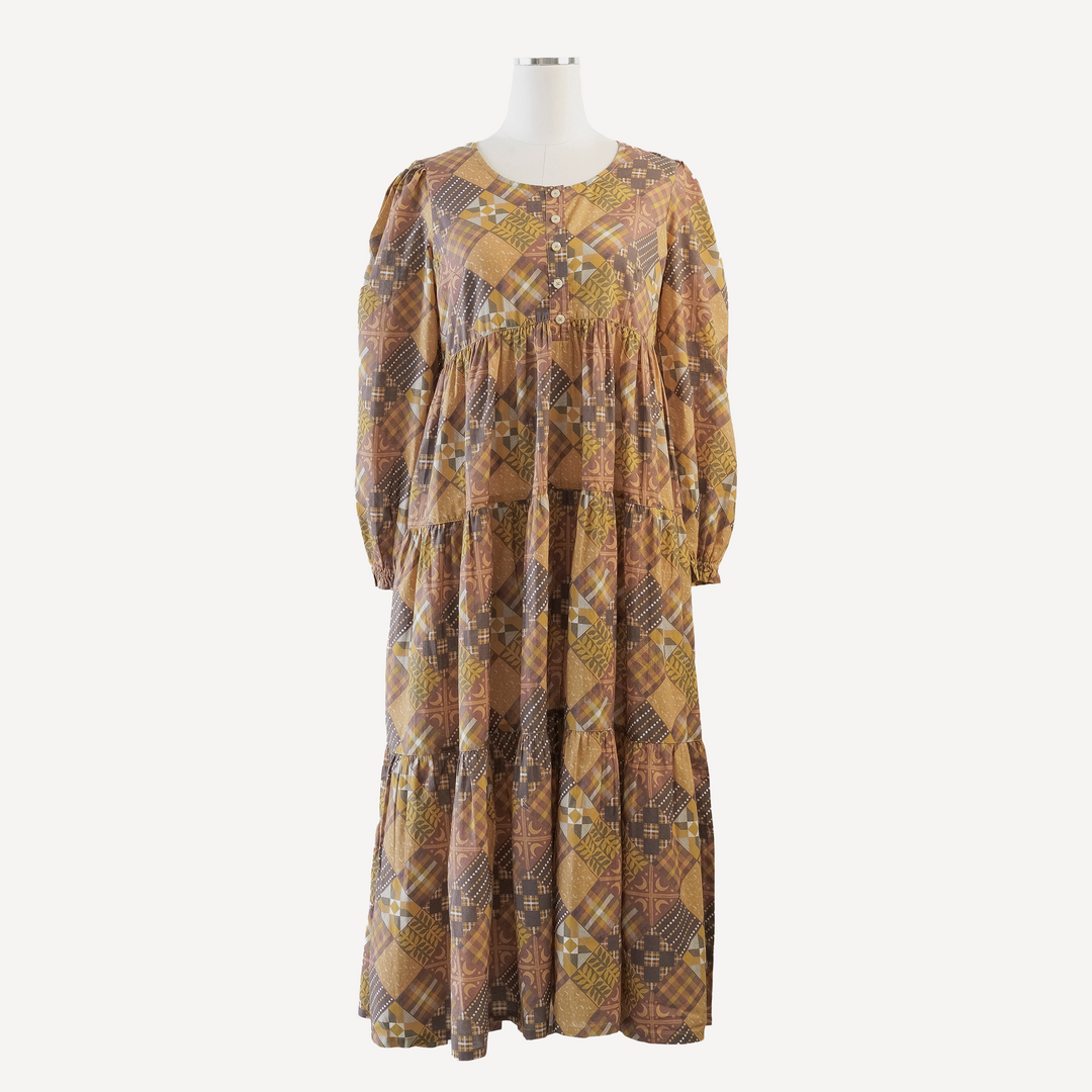 womens long sleeve prairie dress | harvest quilt | ultrasoft woven