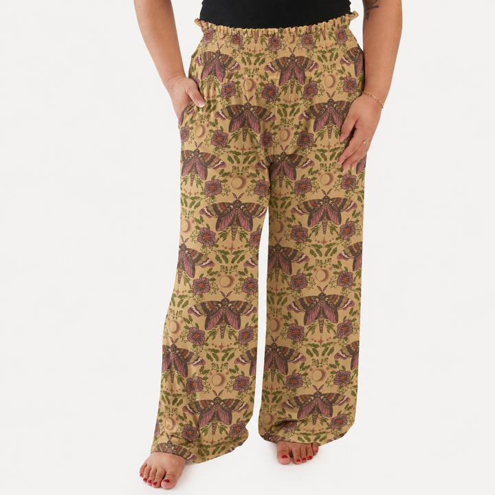 PREORDER womens shirred gaucho pant | butterfly night | organic cotton interlock