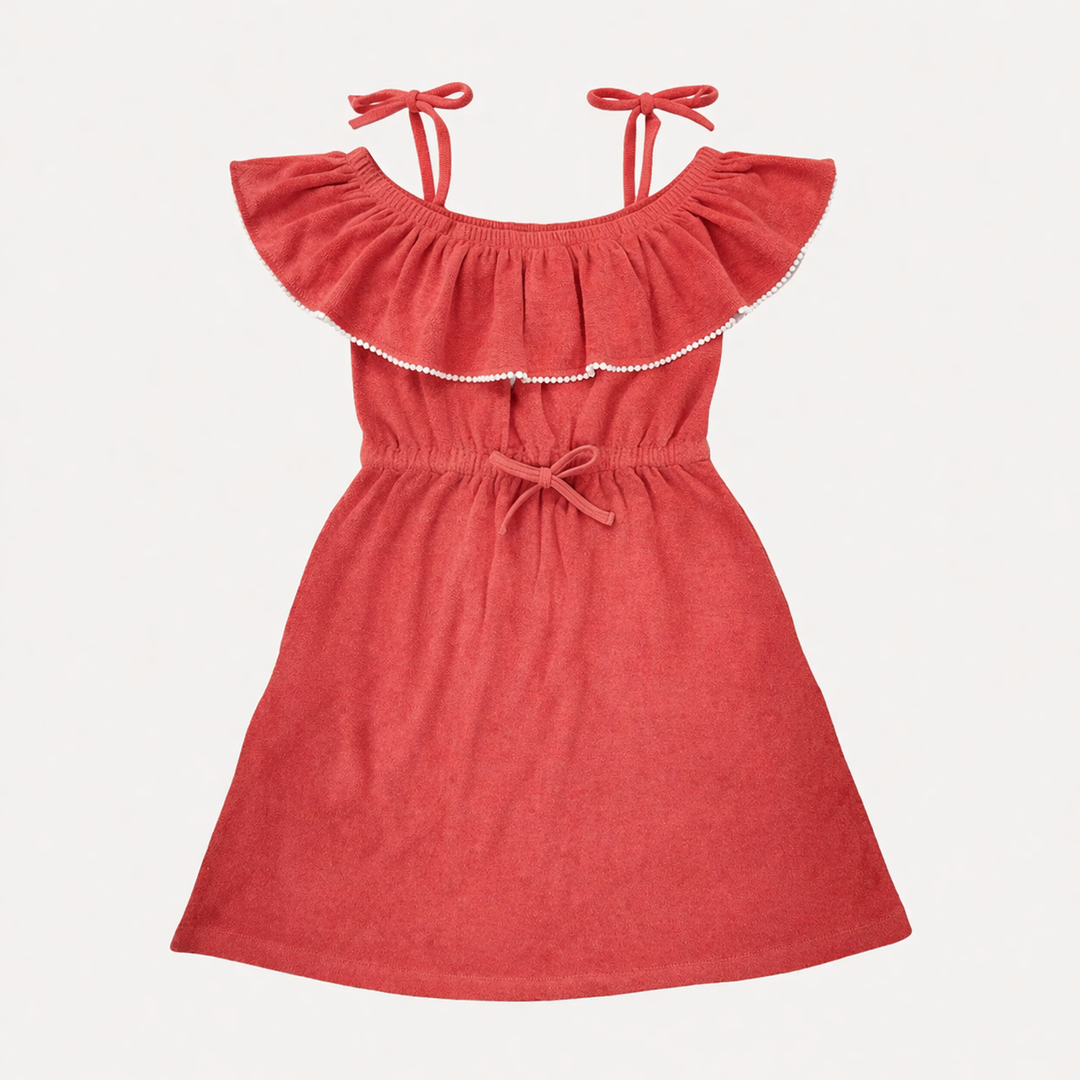 womens off the shoulder ruffle dress | emberglow | organic cotton terry