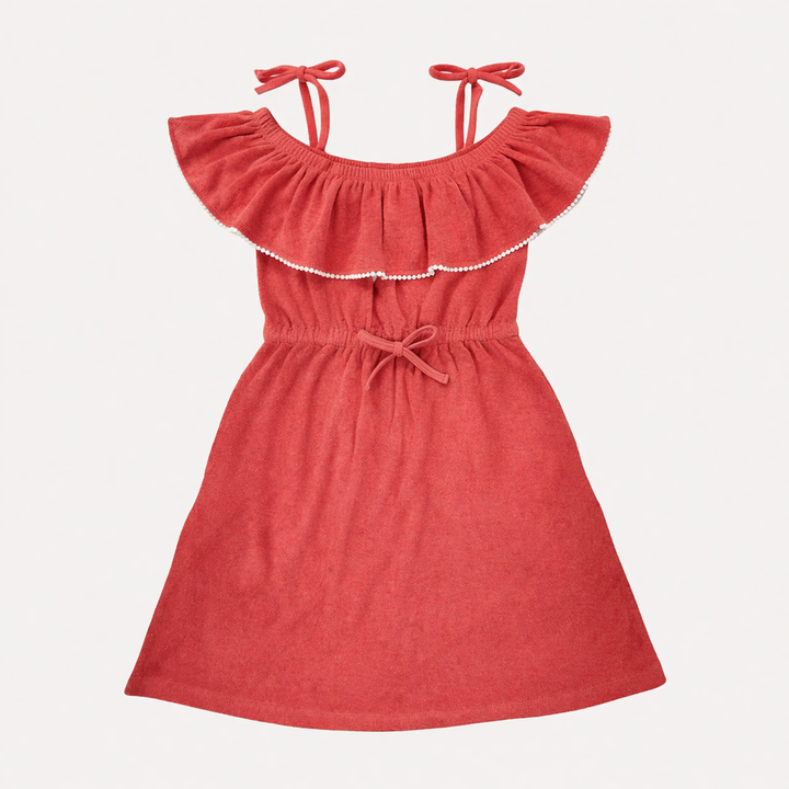 womens off the shoulder ruffle dress | emberglow | organic cotton terry