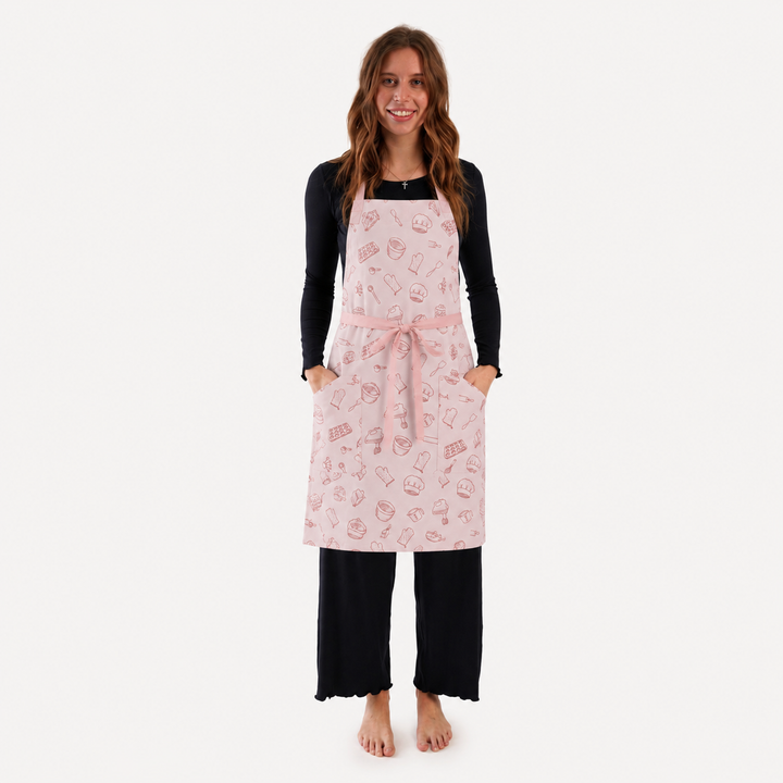 PREORDER womens apron | pink baking | organic cotton interlock