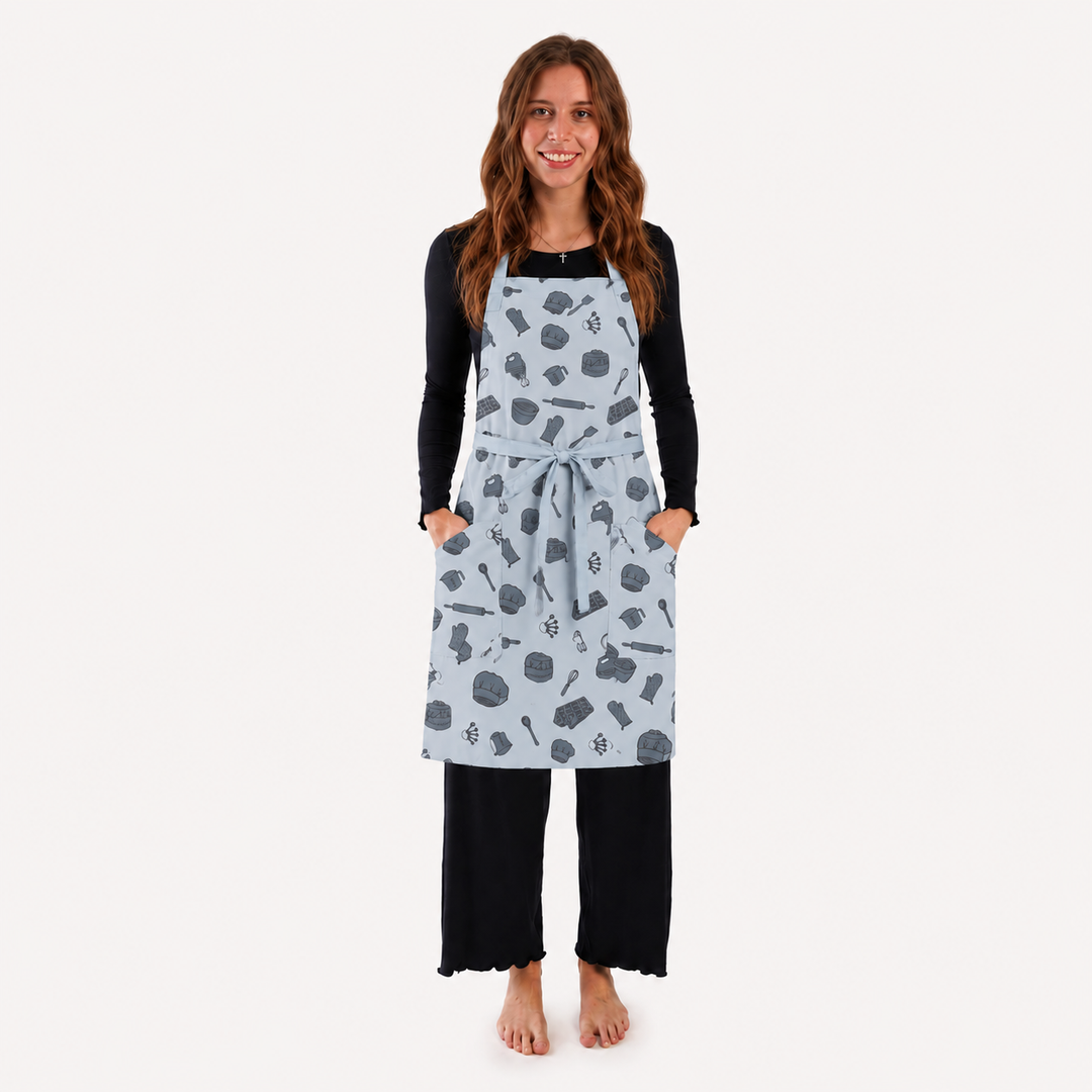 PREORDER womens apron | blue baking | organic cotton interlock