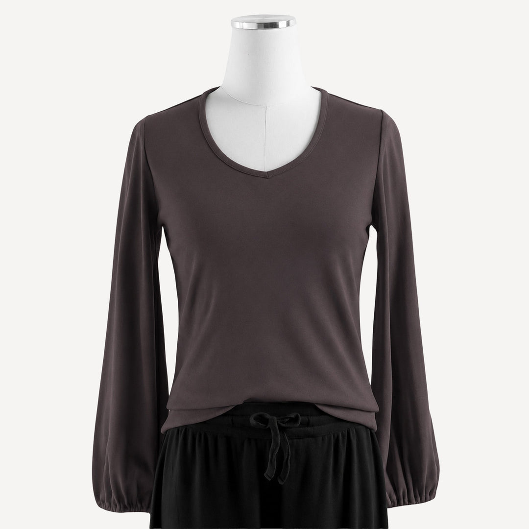 PREORDER womens balloon sleeve top | fudge | bamboo