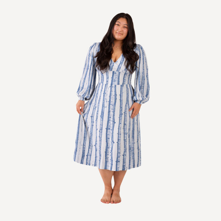 womens balloon sleeve dress | monaco birch | organic cotton flat rib