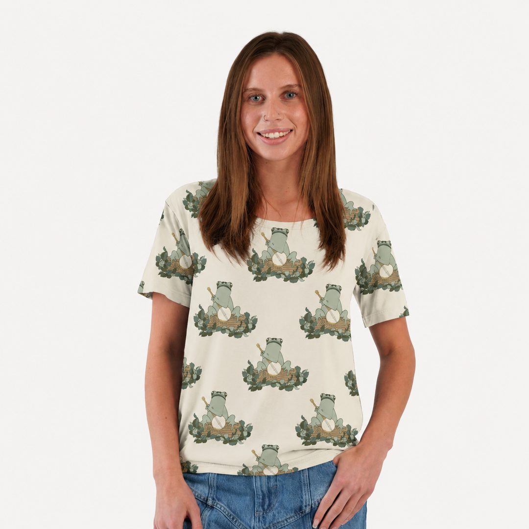 PREORDER womens short sleeve boxy tee | banjo frog | organic cotton interlock