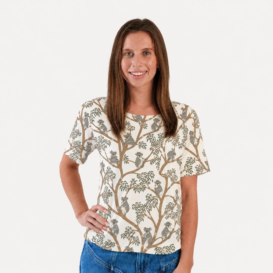 PREORDER womens short sleeve boxy tee | koala | organic cotton interlock