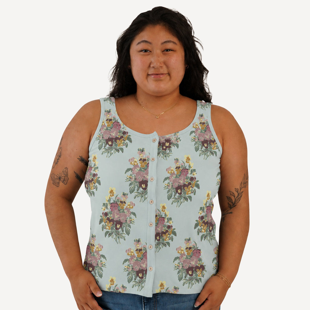 PREORDER womens button tank | pansy | bamboo