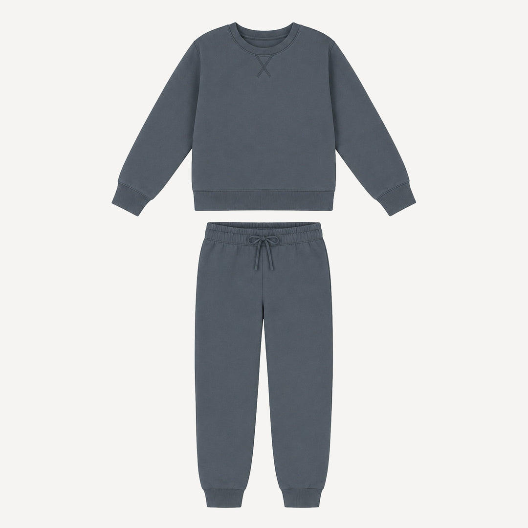PREORDER womens long sleeve boxy topstitch sweatshirt  + relaxed jogger set | slate blue | bamboo