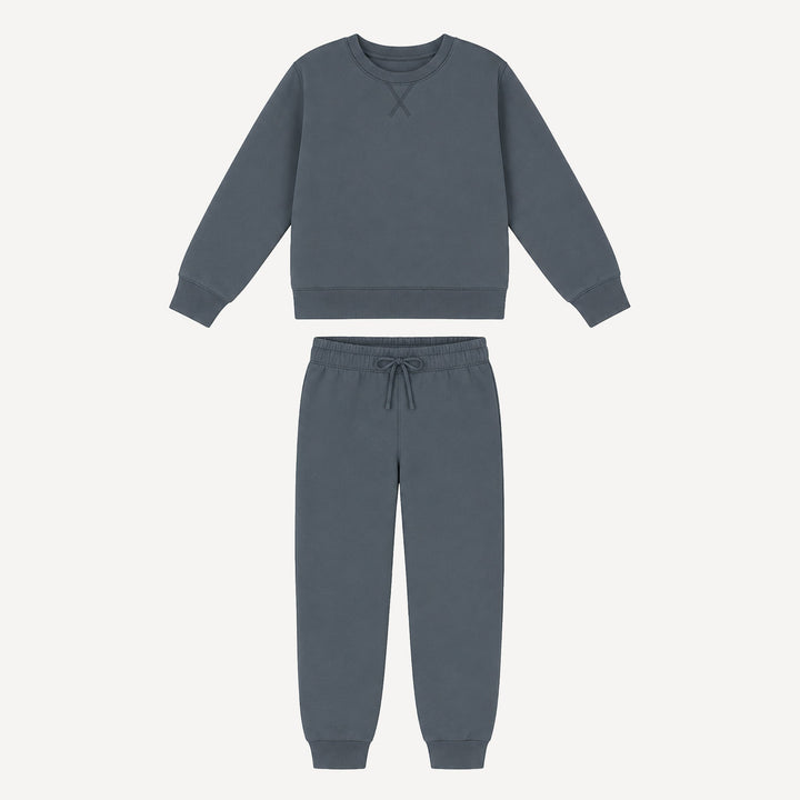 PREORDER womens long sleeve boxy topstitch sweatshirt  + relaxed jogger set | slate blue | bamboo