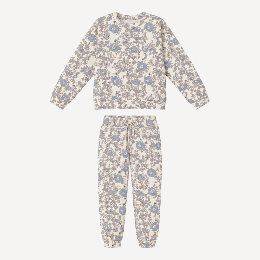 PREORDER womens long sleeve boxy topstitch sweatshirt  + relaxed jogger set | cornflower ditsy | bamboo