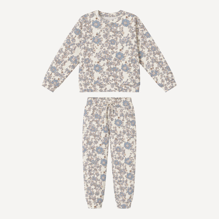 PREORDER womens long sleeve boxy topstitch sweatshirt  + relaxed jogger set | cornflower ditsy | bamboo