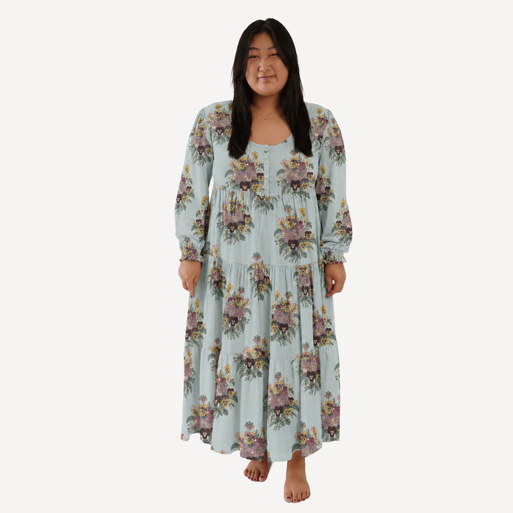 PREORDER womens long sleeve prairie dress | pansy | bamboo