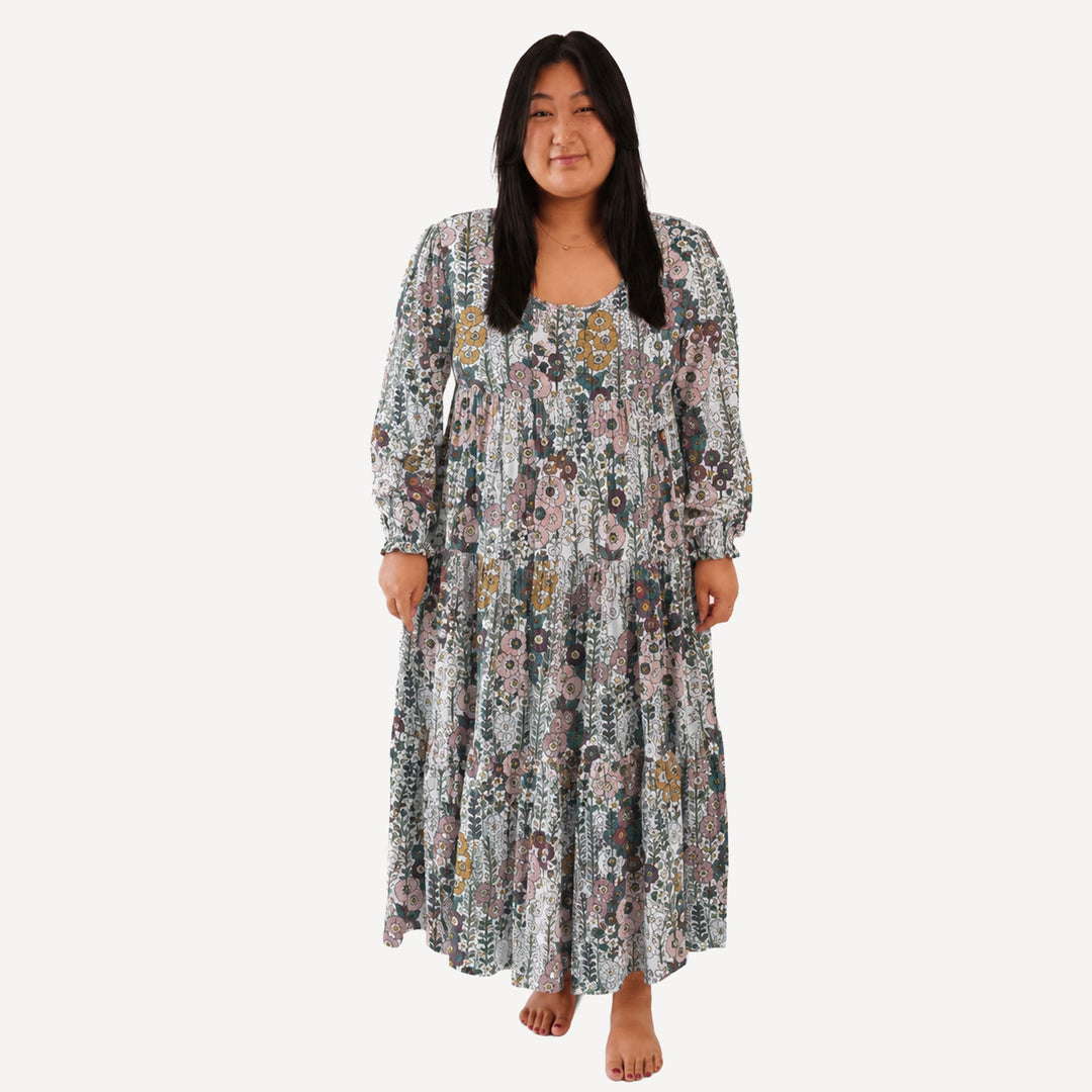 PREORDER womens long sleeve prairie dress | hollyhock | bamboo
