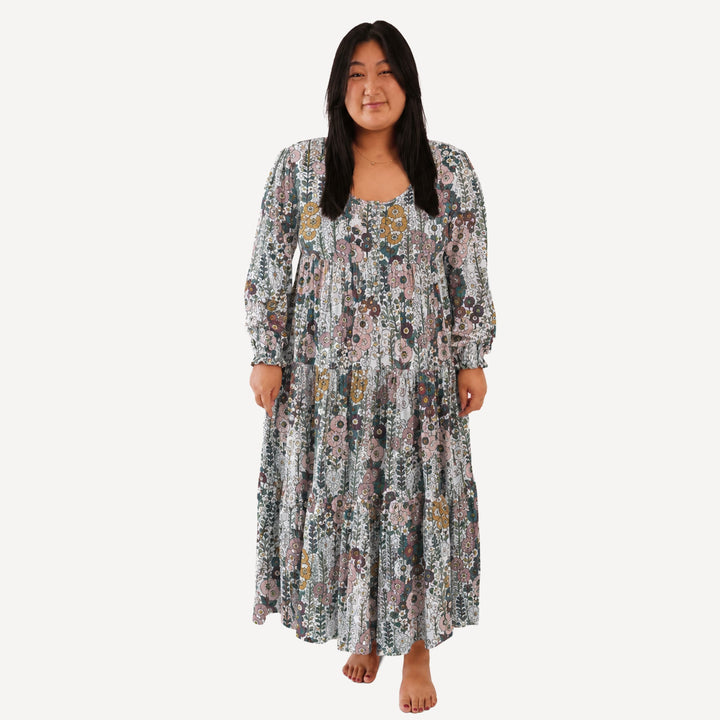 PREORDER womens long sleeve prairie dress | hollyhock | bamboo