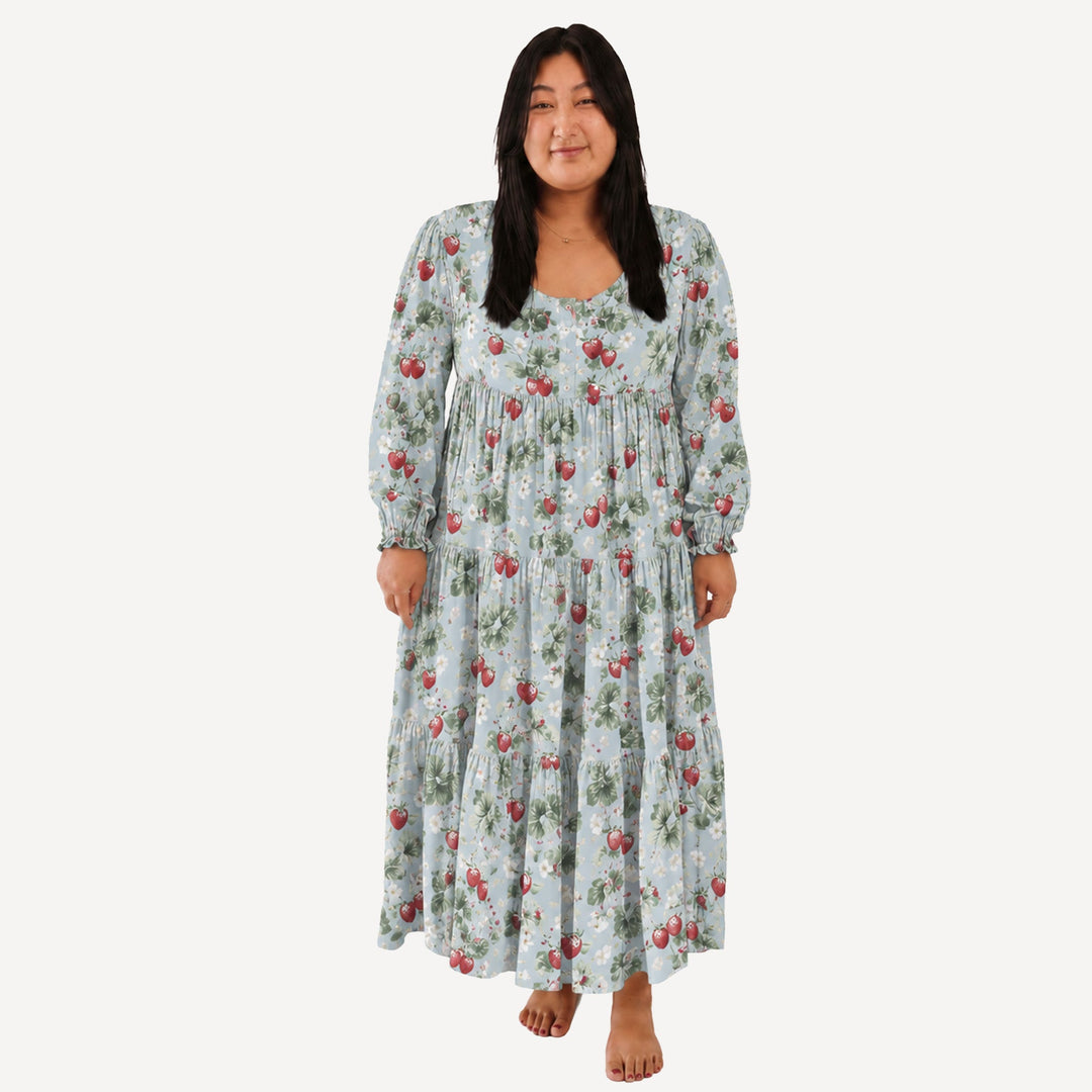 PREORDER womens long sleeve prairie dress | strawberry vine | bamboo